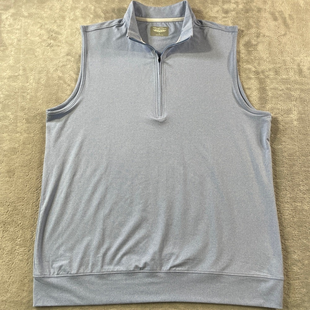 Straight Down Golf Vest Mens Large Light Blue Sleeveless Pullover 1/4 Zip Preppy